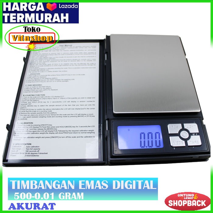 Timbangan emas digital scale 500g/0.01g notebook alat timbang permata