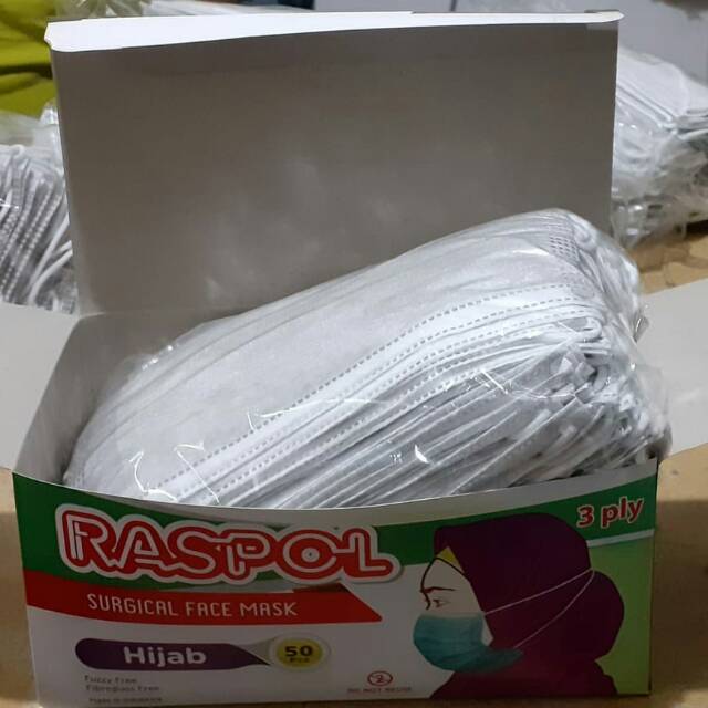 RASPOL masker 3ply hidung mulut headloop head loop hijab jilbab abu-abu non sensi