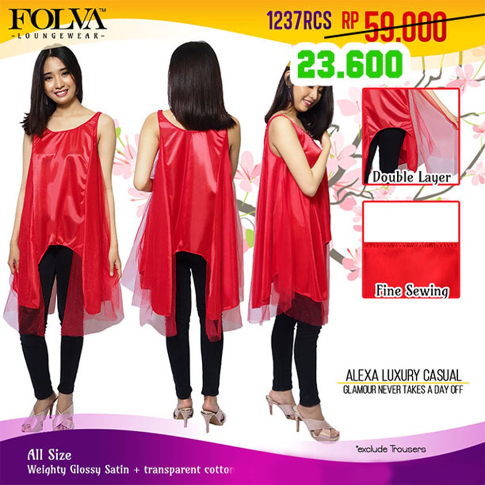 FOLVA baju pergi casual wanita satin 1237RCS merah all size