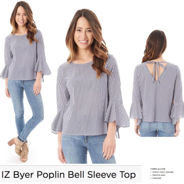 blouse katun strip poplin bell sleeve iz byer