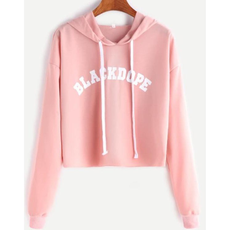 MICHELLESTORE SWEATER WANITA CROP HOODIE BLACKDOPE - PUTIH TOP FASHION