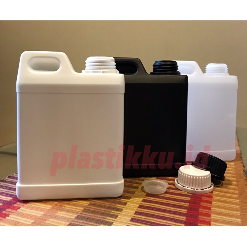 Botol Jerigen Kotak Dirigen Plastik HDPE 1000 ml + Tutup Segel Putih Hitam 1 Liter