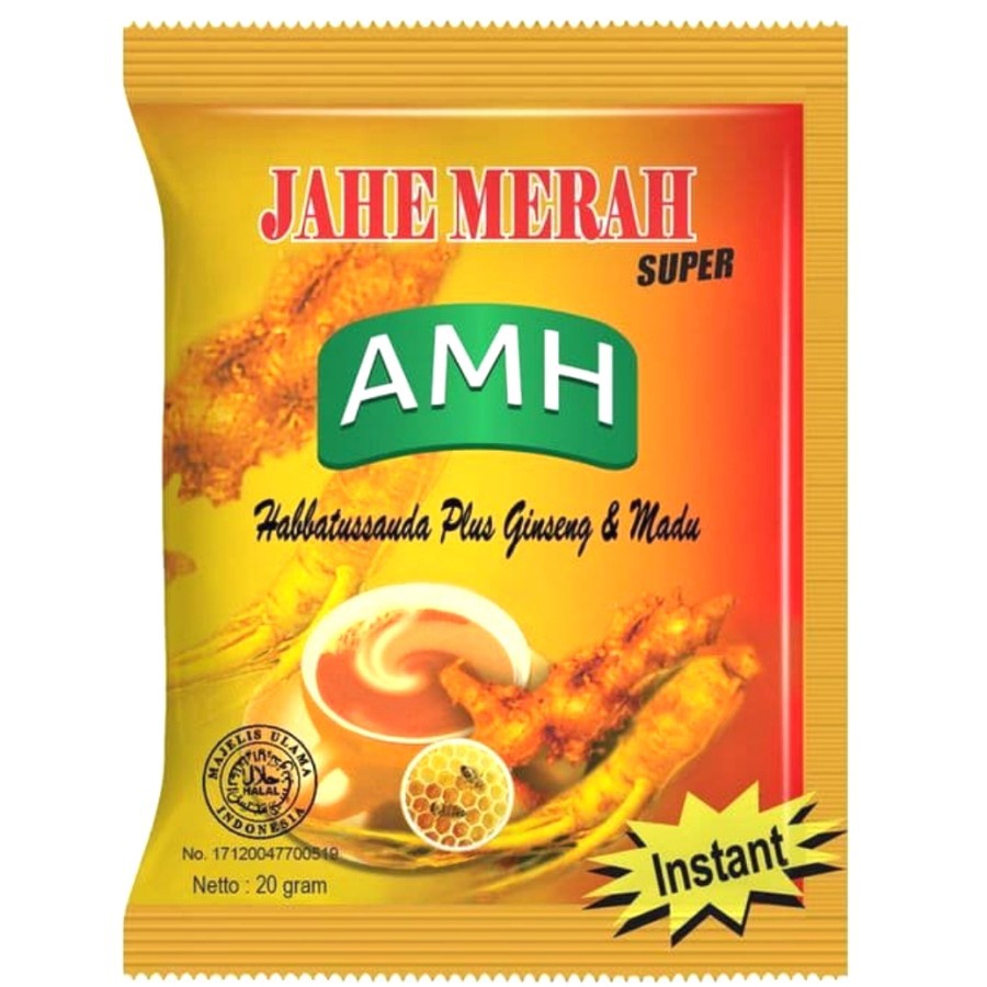 

ahe Merah Super AMH RENCENGAN ( 12 SACHET ) | JAHE AMH HERBAL RENCENGAN ISI 12 SACHET | AMH Jahe Merah Original Asli AMH Jahe Merah Super Original Habbatussauda Plus Ginseng & Madu RENCENGAN