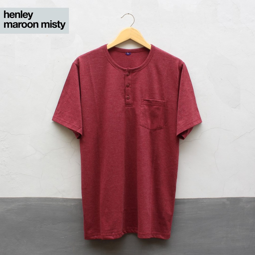 Kaos Henley Pria Maroon Misty Cotton Combed 30s - Henley Pria Marun Misty