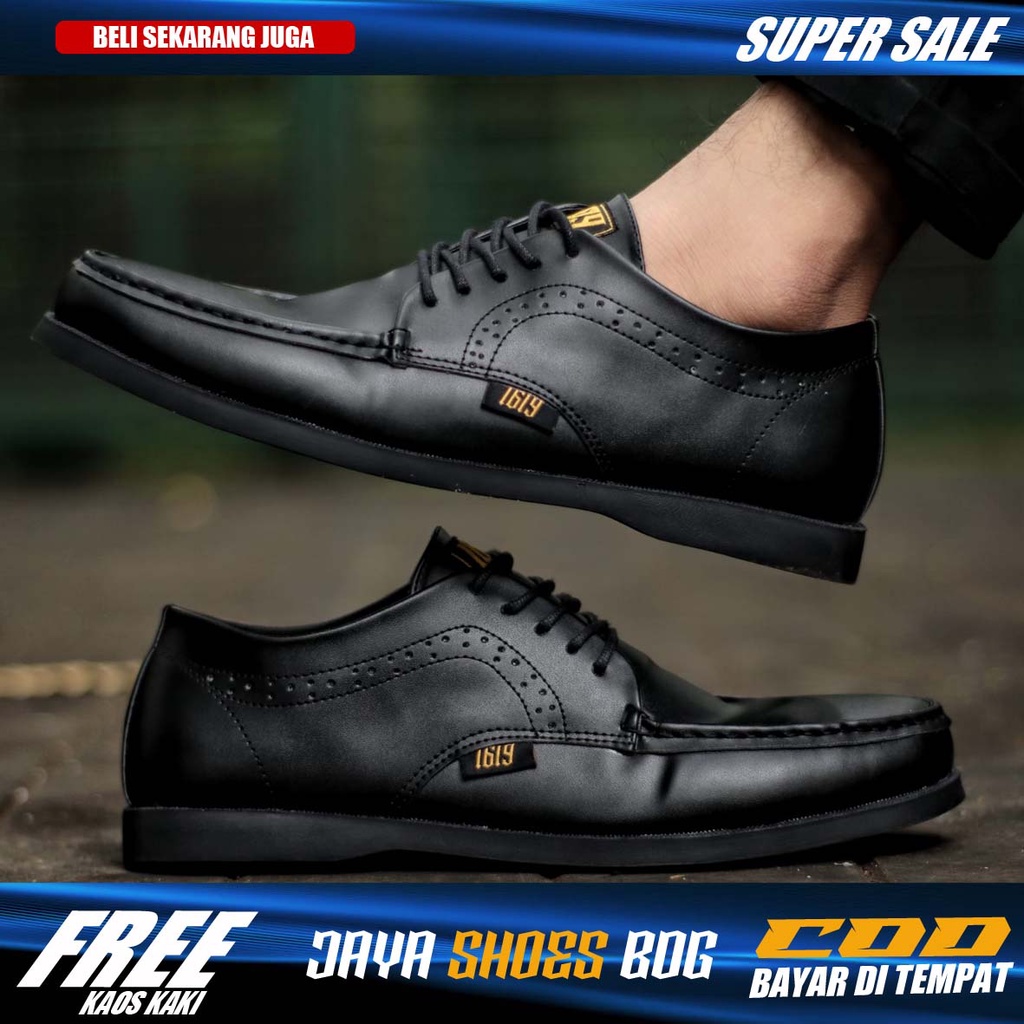 FORSH|Sepatu Formal Pantofel Pria Hitam Tali Kerja Kantor Kuliah Fashion Original Kulit Syintetik