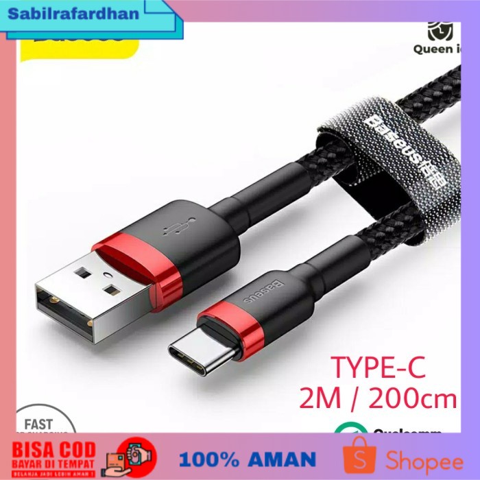 [PROMO TERBARU] Baseus TYPE C 2M / Kabel Data Charger TYPE C 2M Baseus Kevlar