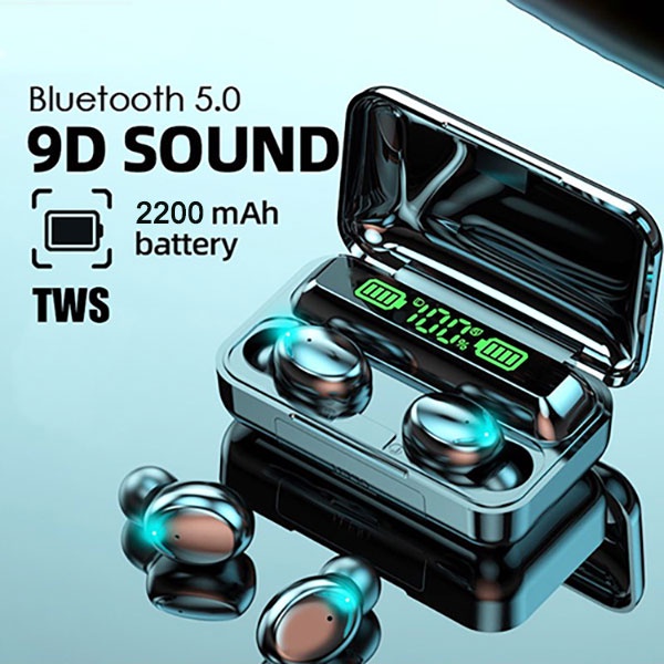 (COD) F9-5 Headset Bluetooth 2200mah Power Bank TWS with Mic 12D Bass Stereo Handset Water Proof Earbud 5.1 Wireless Earphone Henset