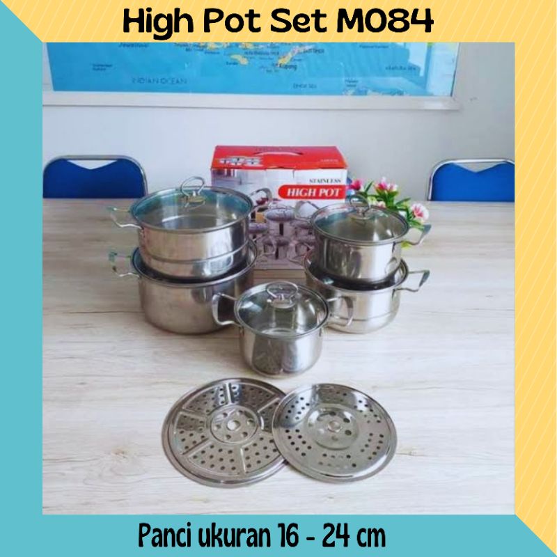 High Pot Set M084 Panci 5in1 Set Steamer Tutup Kaca