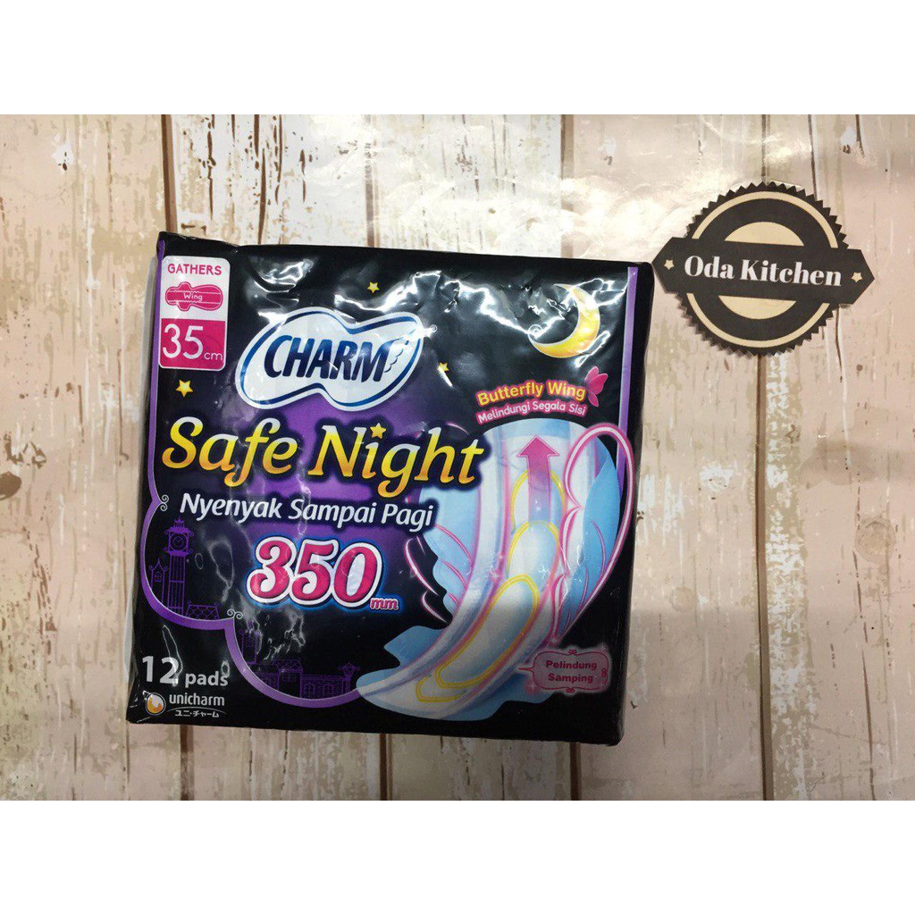 CHARM SAFE NIGHT WING 35cm NYENYAK SAMPAI PAGI 350mm ISI 12 PADS GATHERS