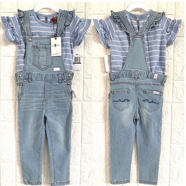 Setelan kodok denim & kaos anak cewek