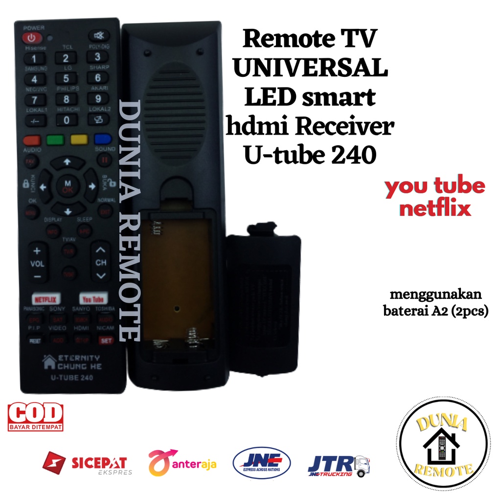 Remot Remote Multi Universal U TUBE 240 SMART ANDROID LED LCD berbagai merk (tcl, changhong, LG, dll)