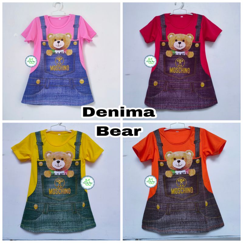 Dress Anak 1 2 3  tahun KUCING cat bear unyu adem Model baru fatonah shop jawa tengah merah kuning pink oren murah ( Dress DENIMA )