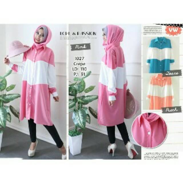 Atasan Tunik Kemeja Crepe Cantik Kombinasi 2warna polos
