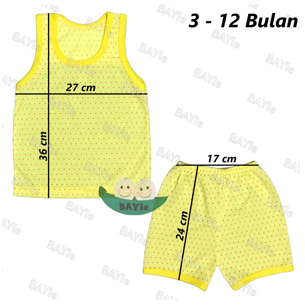 BAYIe - 6 SET Setelan Kaos SINGLET / KUTUNG Bayi/Anak Motif POLKADOT Warna MF umur 3 - 12 bulan SNI