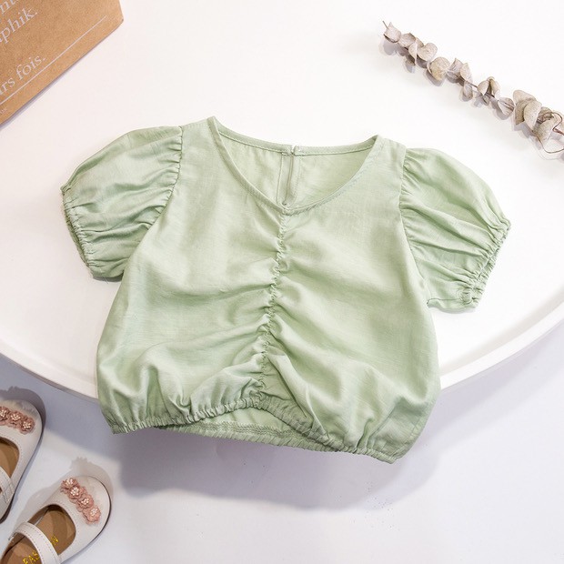 Atasan blus crop Hijau / Blouse puff crop top Sage green - B0002