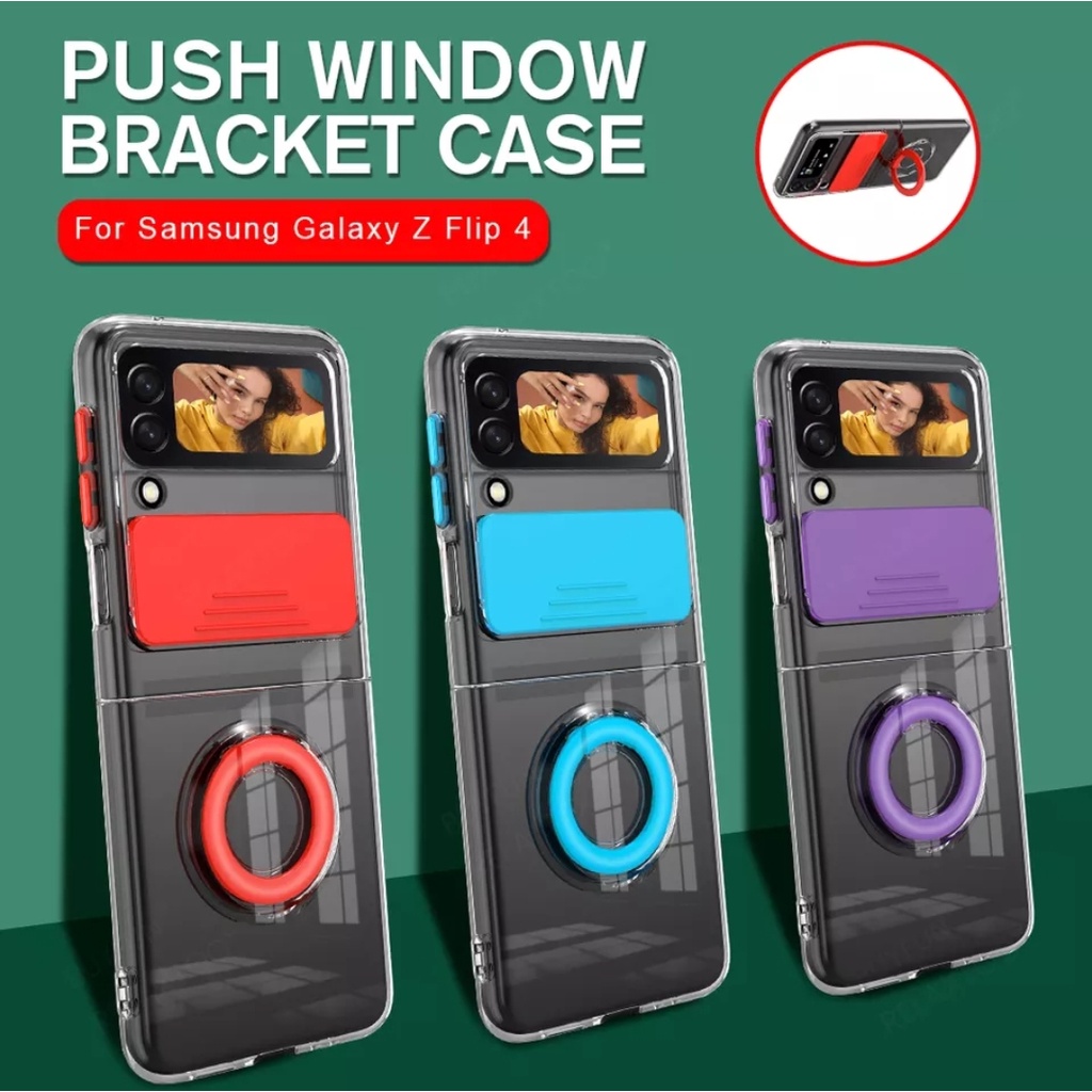 Ring Stand Holder Camera Slide Samsung Z FLIP 4 Case Cover Casing