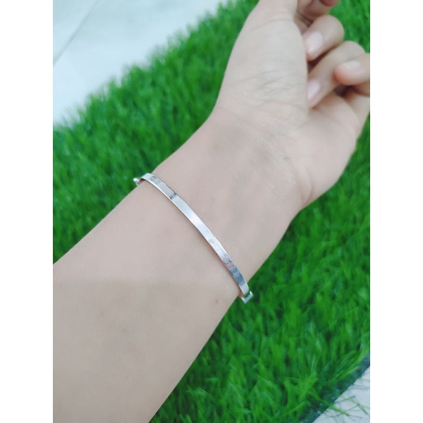 GELANG PERAK ASLI SILVER 925 LAPIS EMAS/GELANG TANGAN BANGLE LOVE DAUN MATA PUTIH KOMBINASI MATA PINK/ASLI SILVER/FASHION WANITA