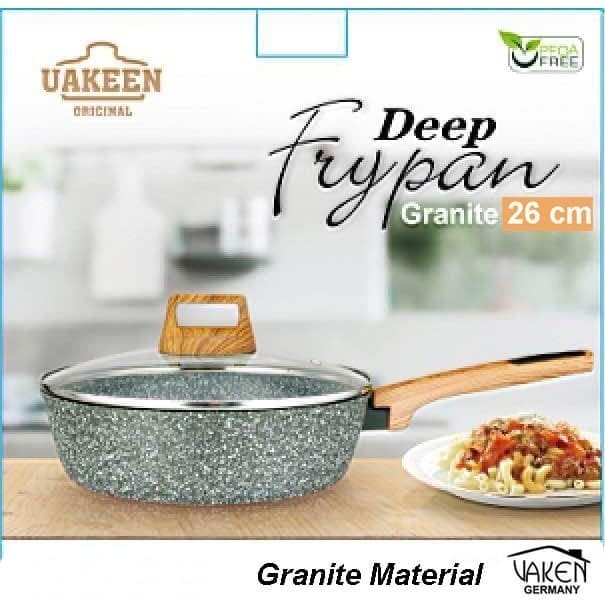 DEEP FRYPAN PANCI ANTI LENGKET GRANITE Lid 26 CM by VAKEEN GERMANY