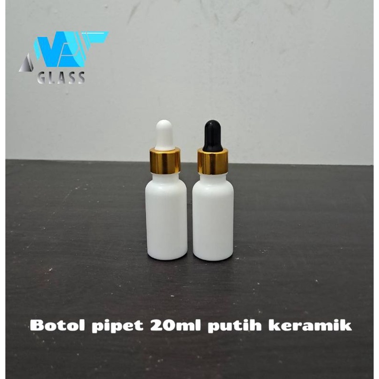 botol pipet kaca 20ml putih mutiara tebal ring almunium gold / botol serum 20ml