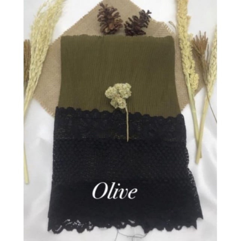 Pasmina  Plisket Prisket Renda Brokat brukat Impor/ Pasmina prisket  renda/model terbaru-Olive