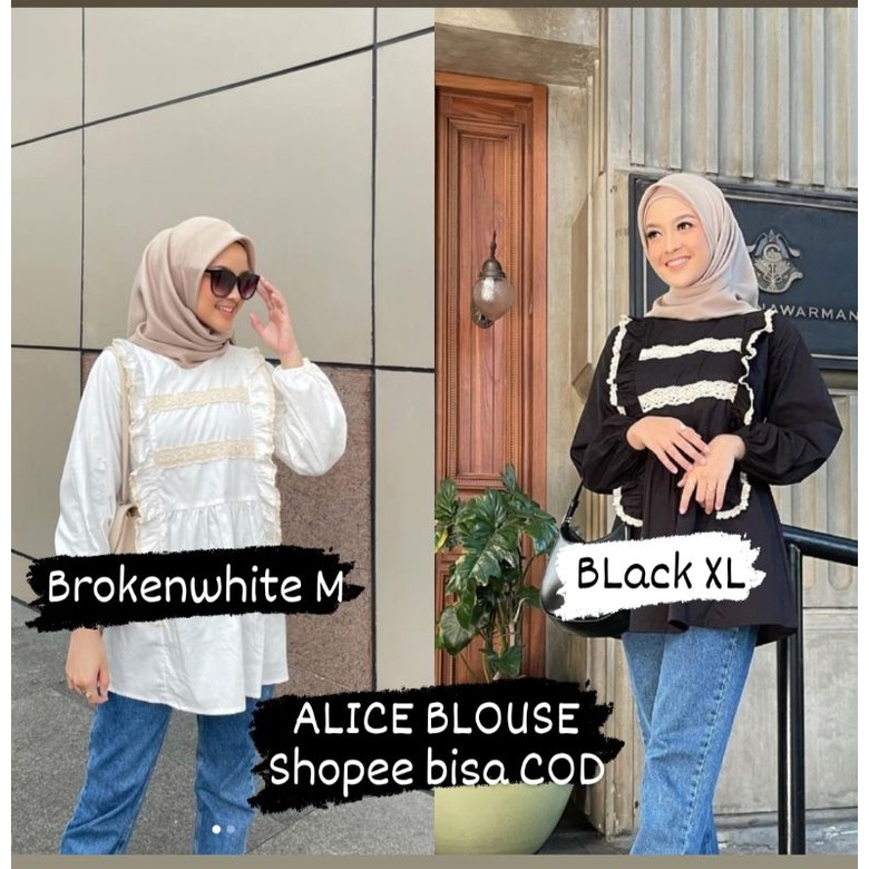 ALICE BLOUSE BLACK & BROKENWHITE BY VANILLA HIJAB