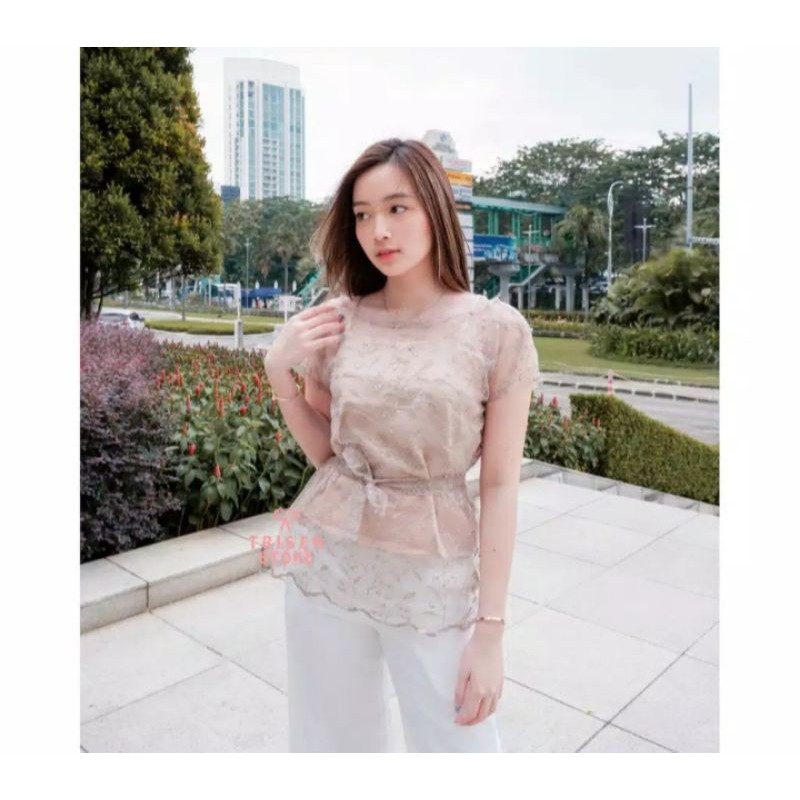 Blouse Tulle Setelan tile pearl + inner / Kebaya Modern casual Modern Tullee Mutiara Spider + Inner