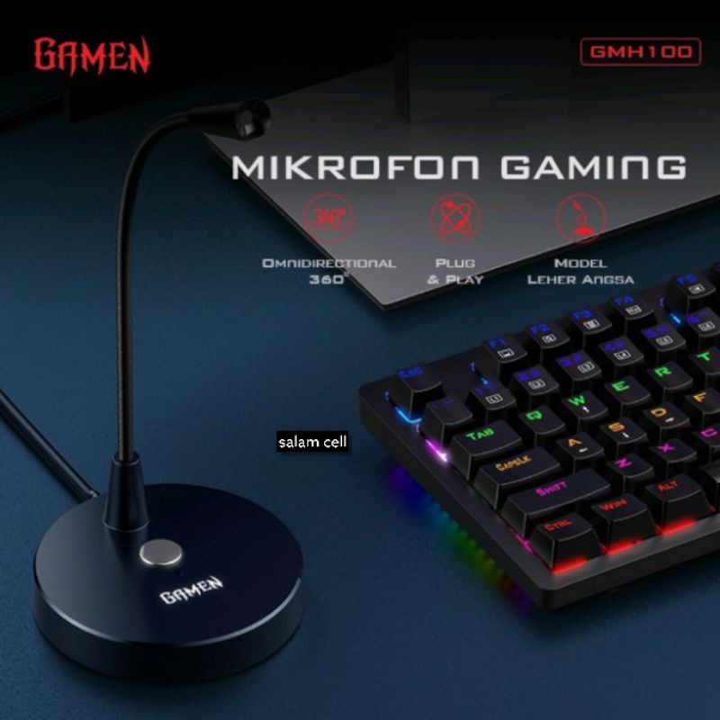 Mic Microphone RGB Plug and Play GMH100 Black For E-Sport / Live Streaming Original GAMEN