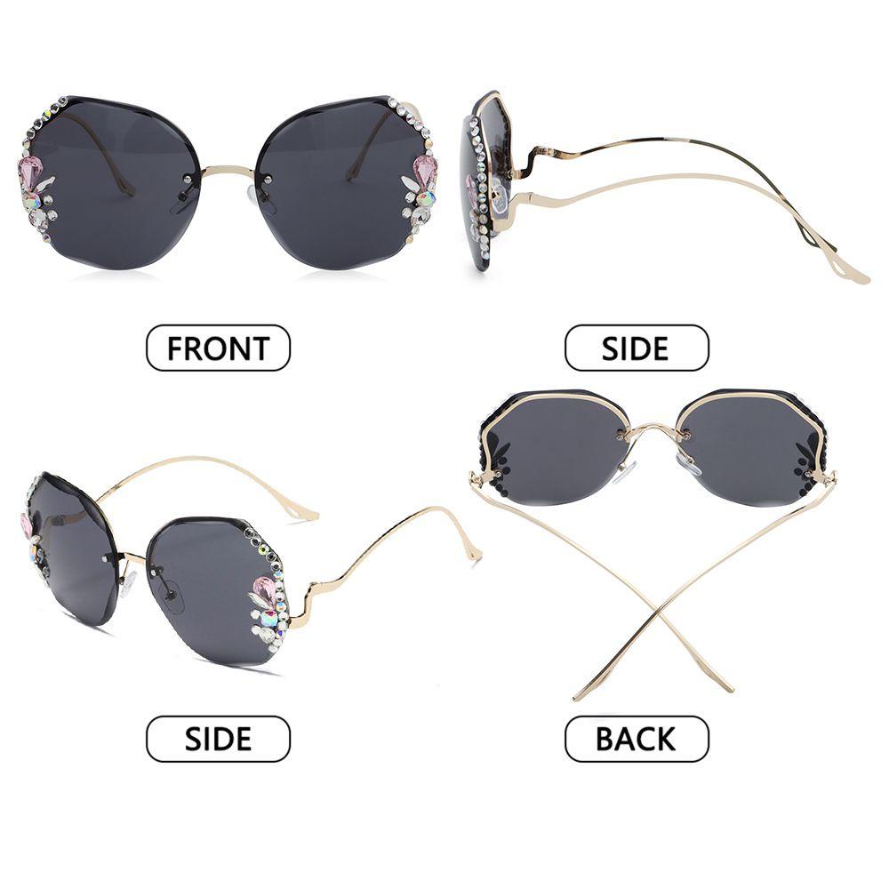 R-flower Rhinestone Sunglasses Vintage Gradient UV400 Female Eyewear Wanita Kacamata Matahari