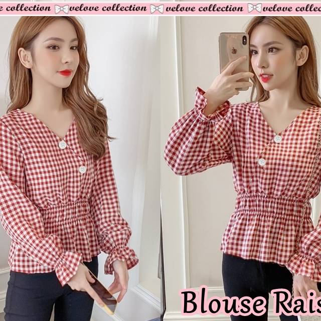 KALANTHA FASHION Blouse kotak raissa atasan fashion wanita