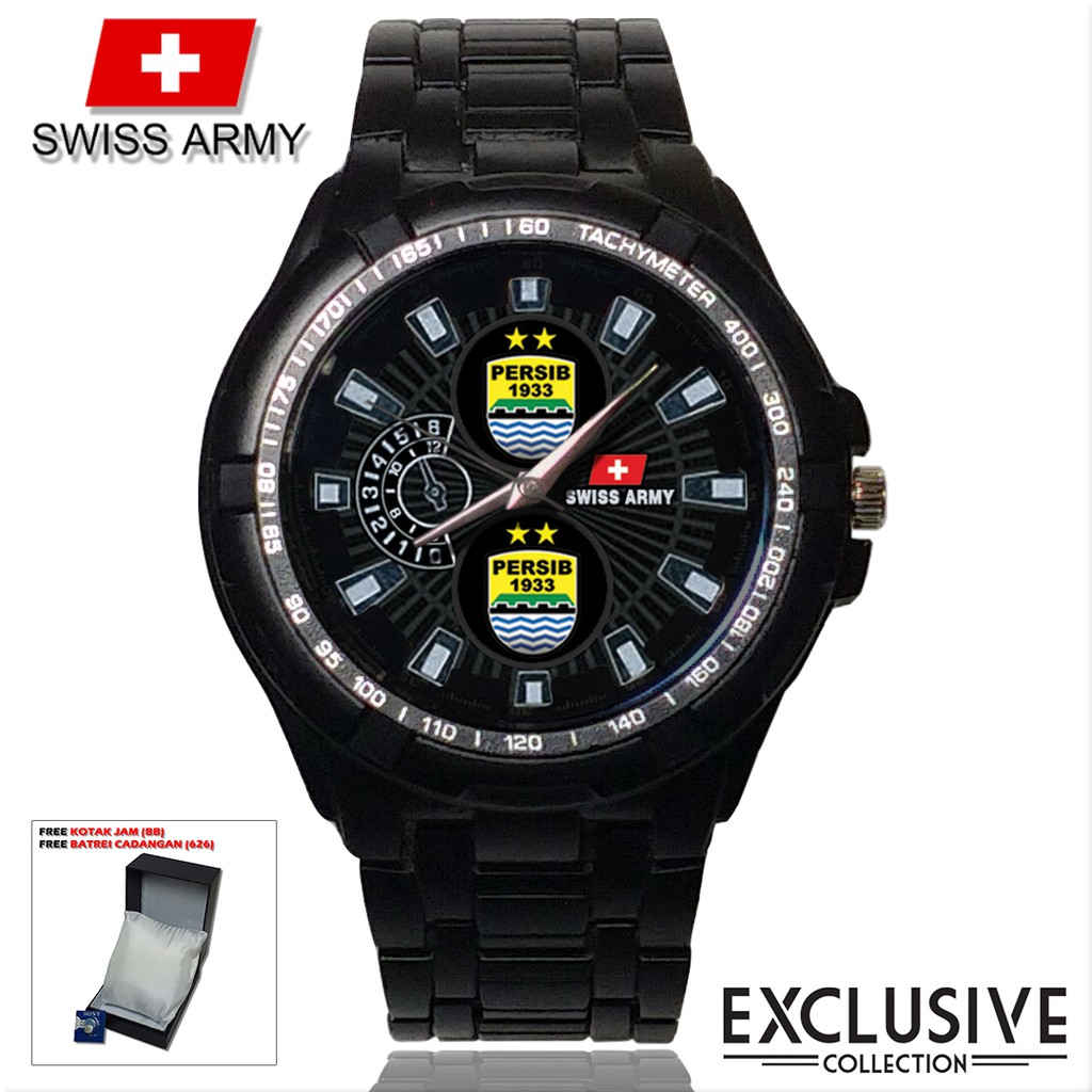 (Istimewa Bossque) Jam PERSIB BANDUNG Rantai Sport (Black Doff)