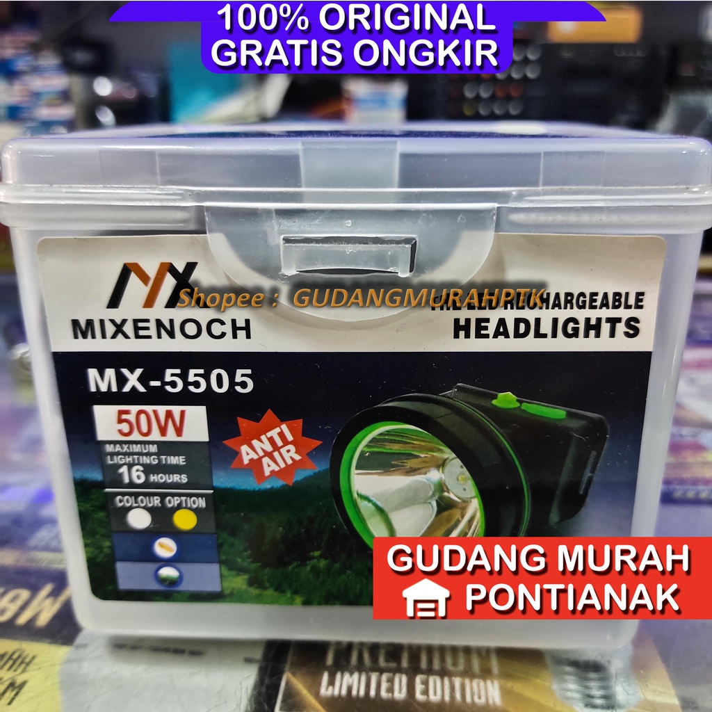 SENTER KEPALA MIXENOCH 50W JUMBO 50 WATT MX-5515 / MX-5505 HEAD LAMP CAS CHARGE PUTIH headlamp