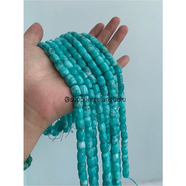 bahan renceng batu agate tabung 8mm green sediment amazonite hijau