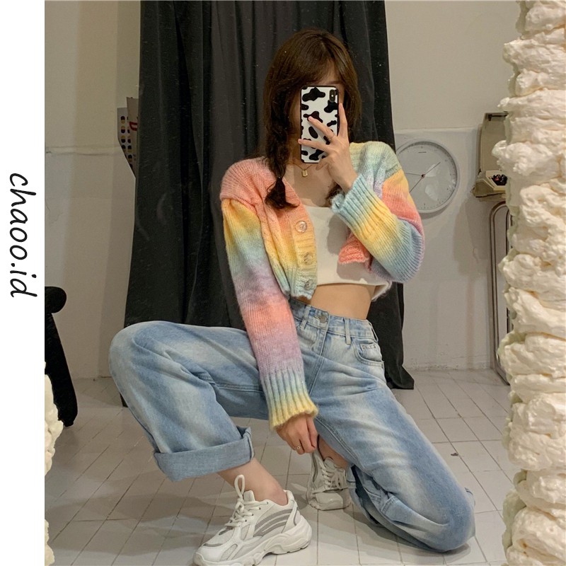 Cardigan rajut pendek dan lengan panjang korean style baru baju atasan wanita outer cardigan korean style/Korean style knit sweater