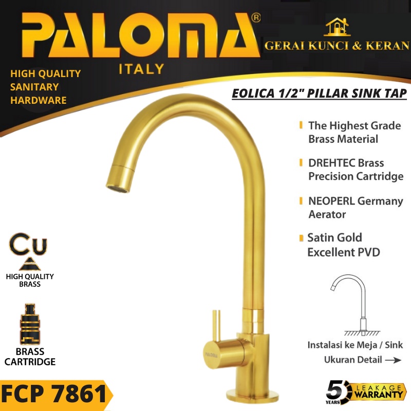 PALOMA FCP 7861 Keran Sink Angsa Cuci Piring Dapur Wastafel Kran Air EMAS SATIN GOLD