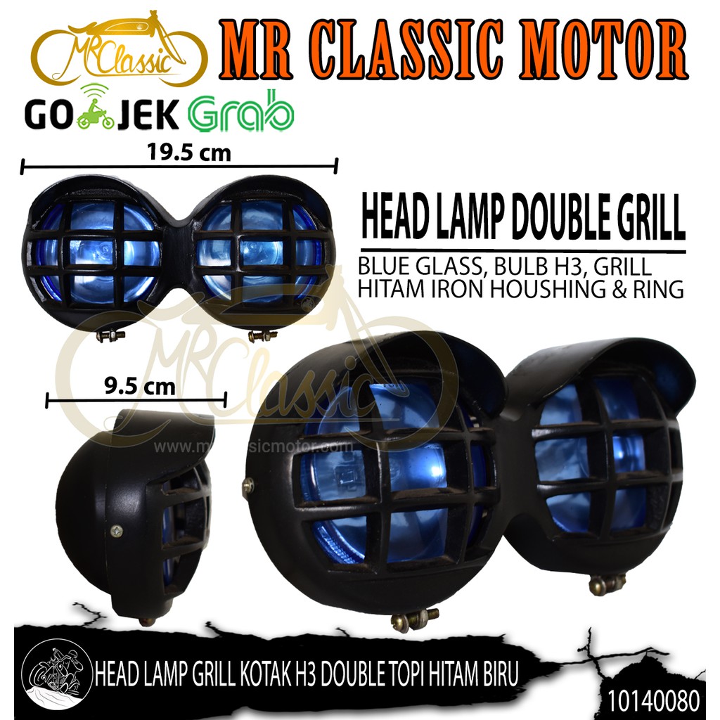 Head lamp/Lampu Depan Grill Kotak H3 Double Topi Hitam Biru Variasi Motor Custom