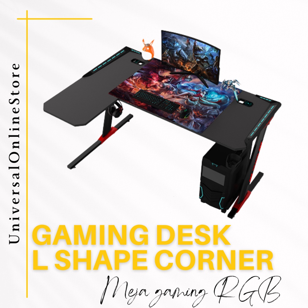 meja gaming model l sudut rgb gaming desk l shape corner 160 70 72