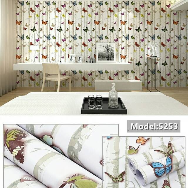 Wallpaper Dinding Sticker Motif Kupu-kupu 45cm x 10m