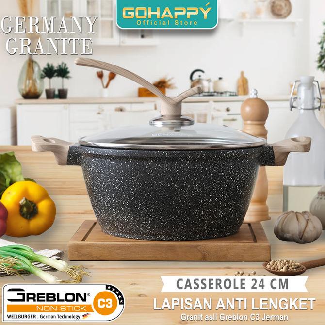 GOHAPPY CASSEROLE GERMANY GRANITE Casserole Pot 24 Cm Plus Tutup Kaca