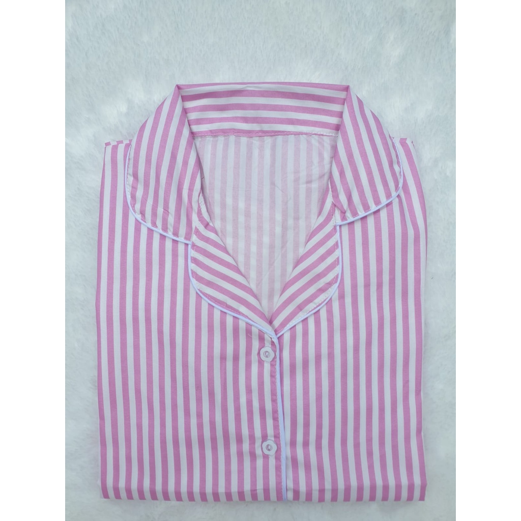 BJ-Piyama CP Wanita Dewasa Salur - Baju Tidur Lengan Pendek-Salur Pink