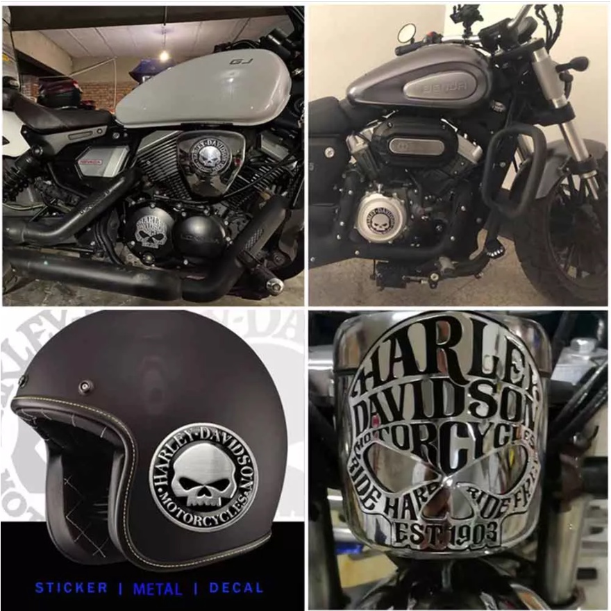 1pc Stiker emblem LOGO Harley Davidson 3D Bahan Aluminum Untuk Knalpot Motor Dyna Street Bob Rider XL 883