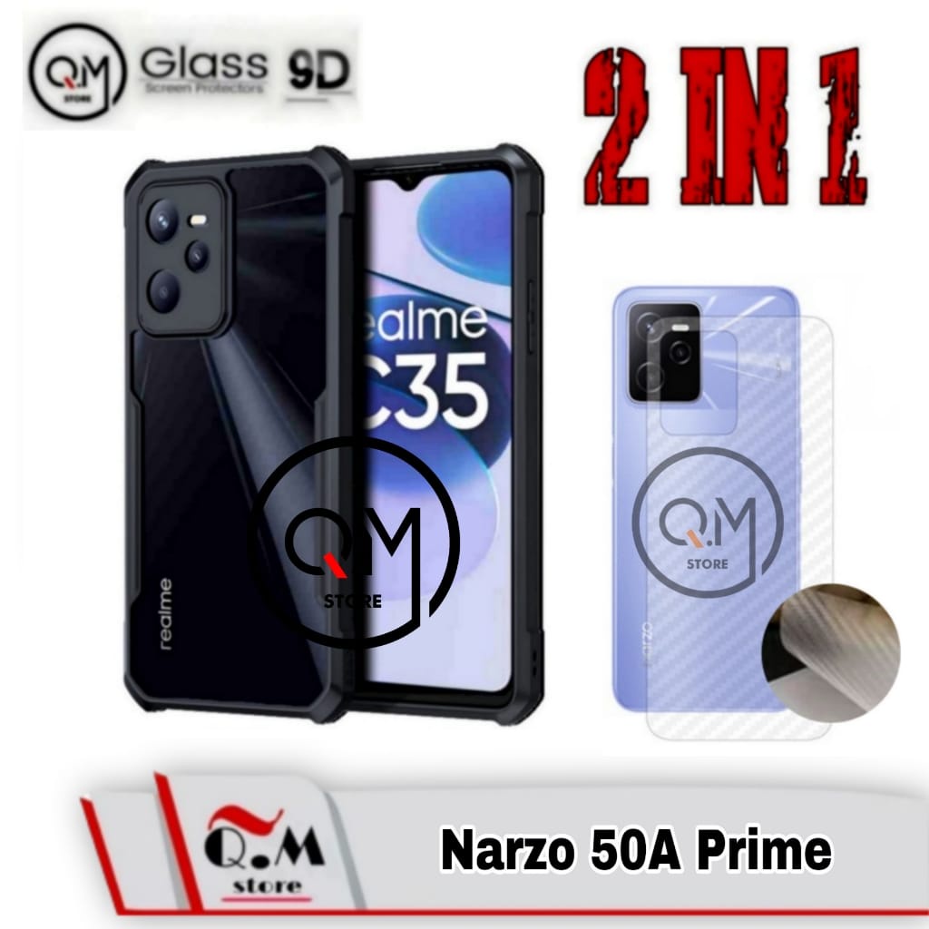 PAKET 2 IN1 Case Transparan Realme C35 / Realme C31 / Realme Narzo 50A Prime New Softcase Clear Slim Armor Pelindung Back Cover Bonus Skin Carbon Garskin