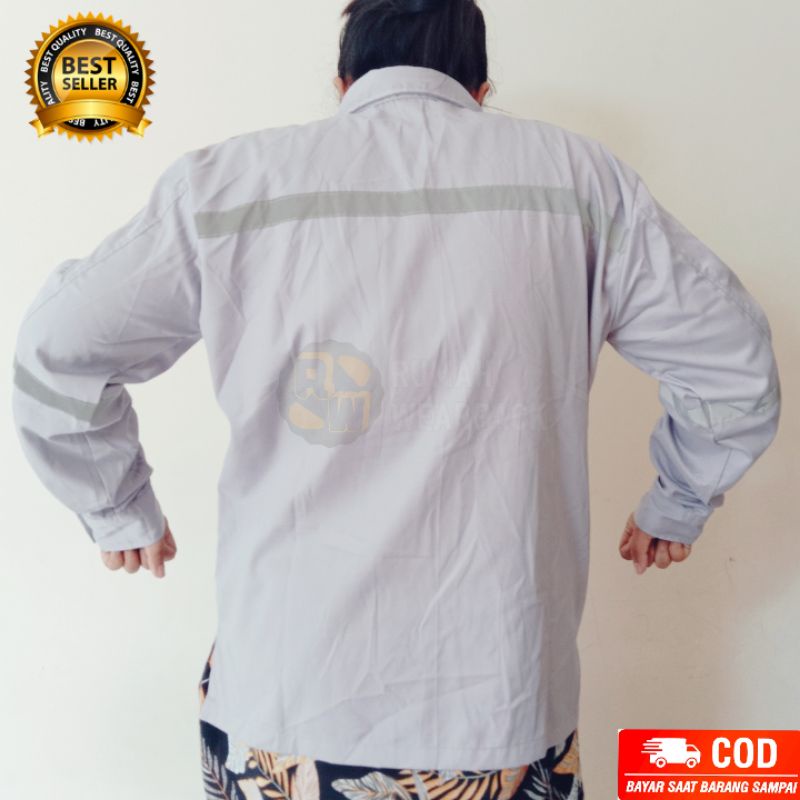 Kemeja PDL Safety Baju PDL Wearpack PDL Kancing Atasan Lengan Panjang Warna Abu Muda