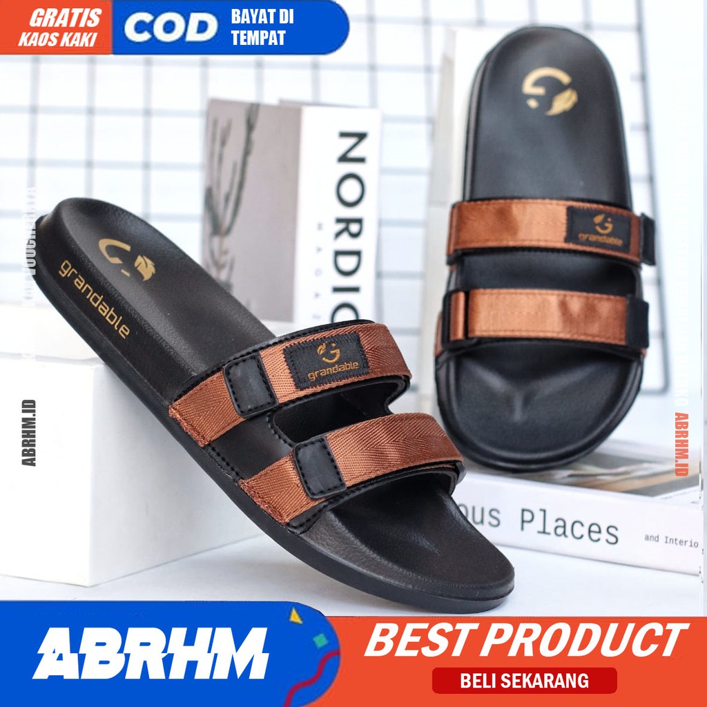 ABRHM x CHUTA Sandal Slide Pria Kekinian Sandal Slop Pria Kulit Pu Sendal Selop Cowok / Cowo Ori