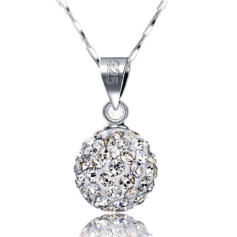 [Ready Stock]Stylish Colored Diamond round Ball Pendant Vintage Silver Plated Necklace