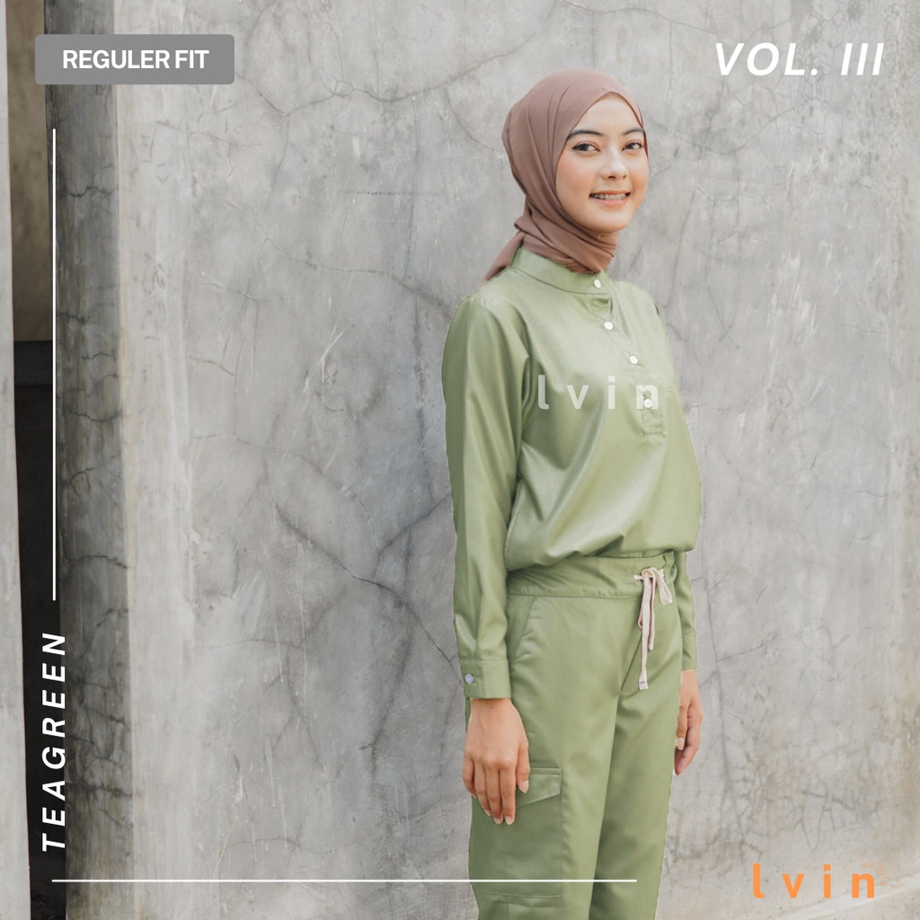 [ Lvin ] Vol III -  Baju OKA Kerah Bulat Celana Reguler fit Lengan Panjang / Baju Jaga /Set Baju Celana Jaga Oka / Dokter Lengan Panjang / Baju OK Seri Resilient