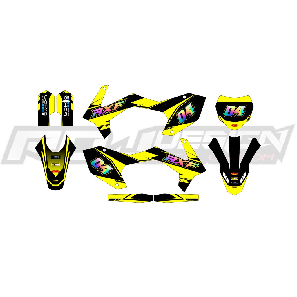 DECAL STICKER RXF 150 MINI TRAIL (003) DEKAL STIKER HITAM KUNING HOLOGRAM