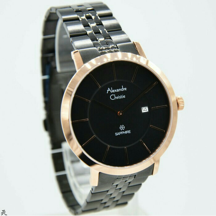 ALEXANDRE CHRISTIE WATCH AC 8543 PRIA KACA SAPPHIRE ROSEGOLD BLACK ORIGINAL