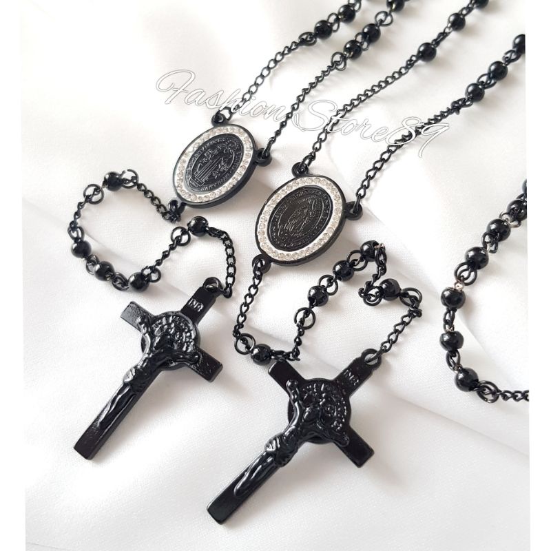 New Kalung Rosario black kalung rosario titanium hitam import Kalung Doa Rosario Bunda Maria Black Titanium Antikarat Impor