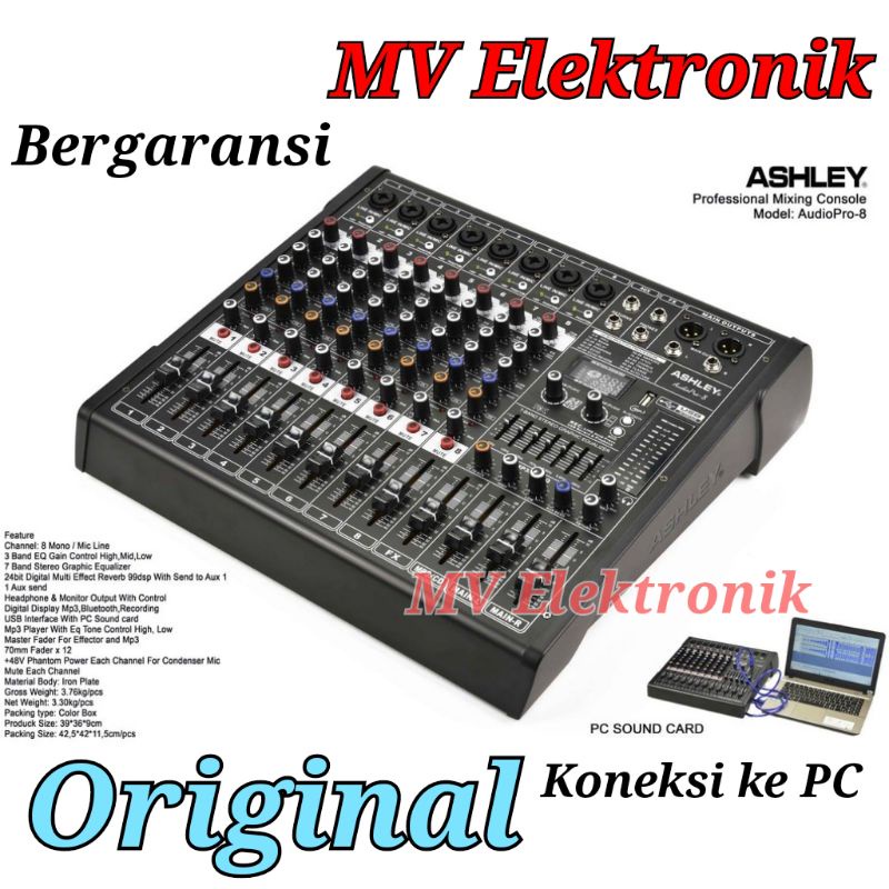 Mixer Ashley Audio Pro 8 Original Mixer 8 Channel Effect Reverb Ashley Audiopro 8Channel