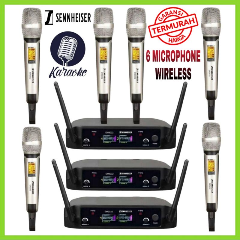 6 Microphone Wireless Sennheiser EM 3032 P6 Mic Karaoke ,Ceramah dll.